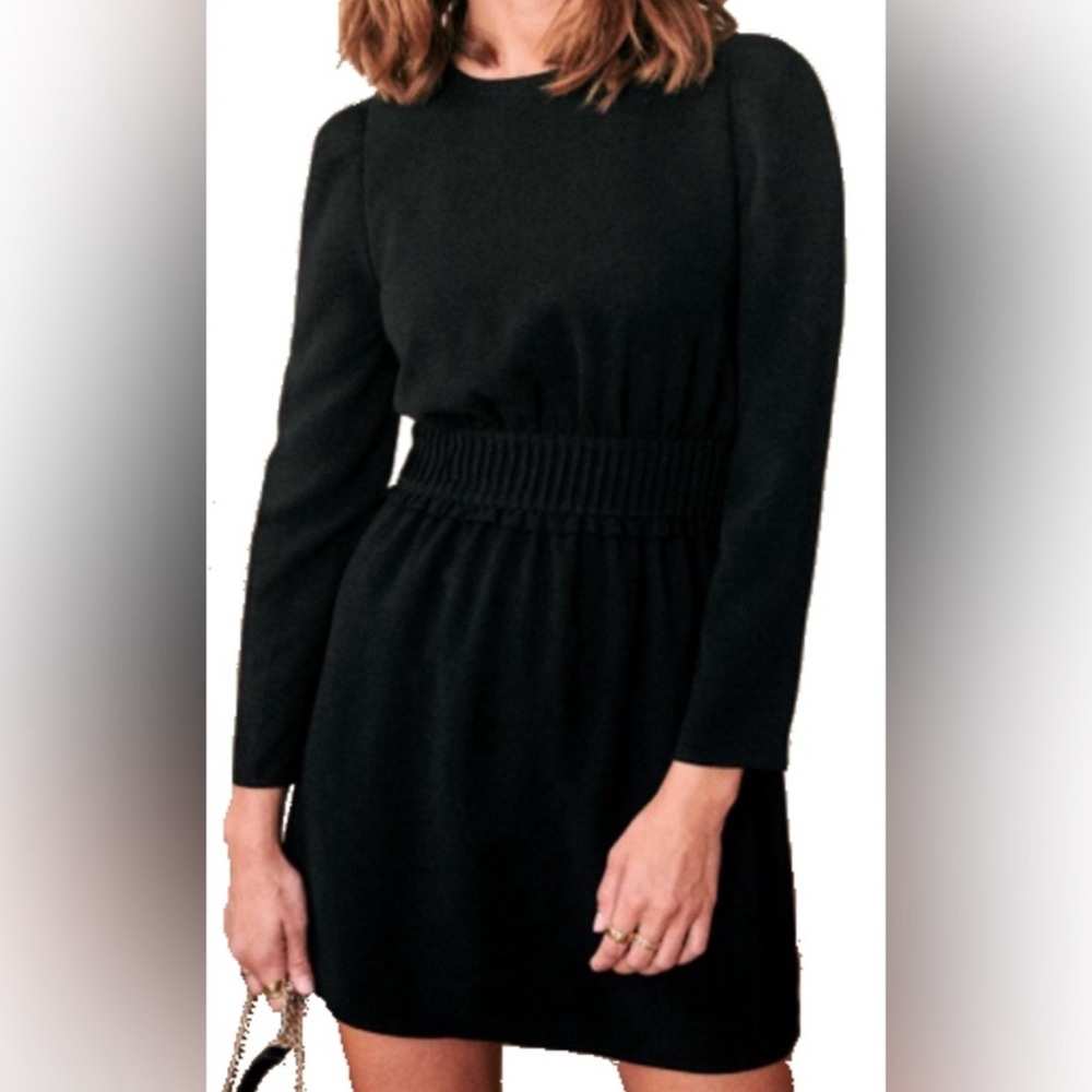 Sezane Robe Malou NWT size 42/10 Black Long Sleeve Mini Dress
